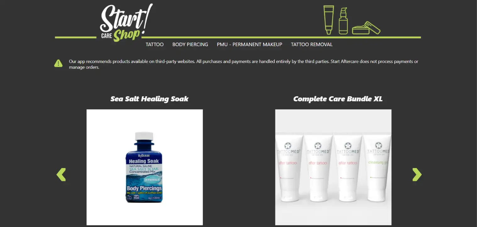 Start Care Shop on a desktop