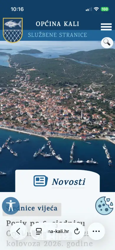 Official website of the Municipality of Kali on a phone