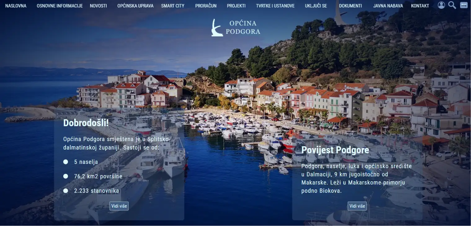 Official website of the Municipality of Podgora on a desktop