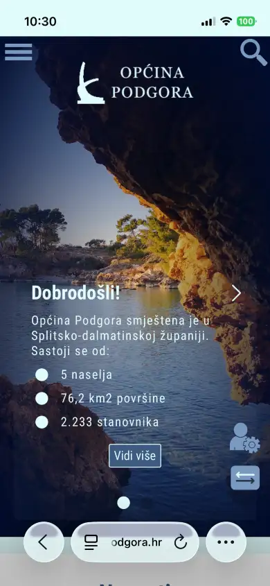 Official website of the Municipality of Podgora on a phone
